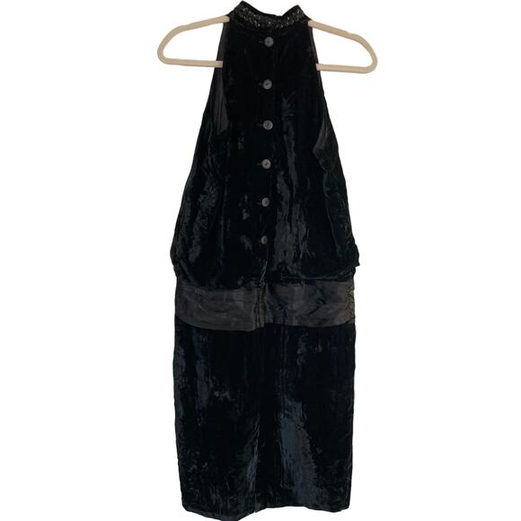 Vintage Gunne Sax Womens 6 Black Velvet Drop Waist Midi Dress Grunge Goth Witchy - Picture 1 of 13